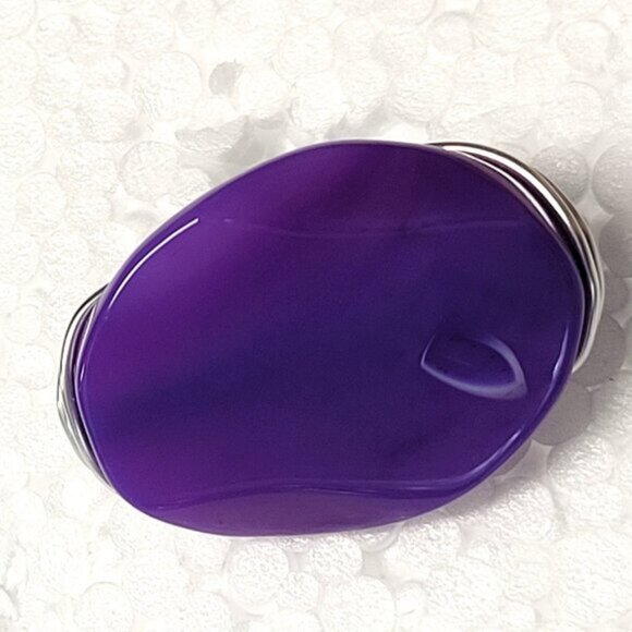 Purple Agate Oval Ring Adjustable Band Handmade Semi Precious Ring - Picture 6 of 10